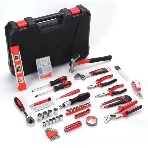 Household Home Improvement Carbon Steel Combination Gift Tool Case Set Hammer Tape Measure Hex Keys Sockets Screwdrivers Pliers