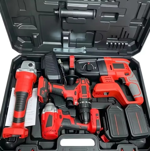 4pcs in 1 Cordless Electric Power Drills Wrench Angle Grinder Hammer Drill Power Tool Set