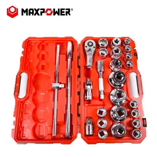 26Pcs Heavy Socket Set 3/4" Drive Deep Impact Socket Set with Ratchet Wrench Head and Curved Lever Wrench