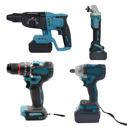 4-in-1 Cordless Drill Power Tool Set Wrench Tool Battery Powered Tool Set Brushless Lithium Tools Combo Kit OEM