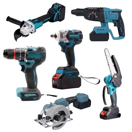 21V 6-in-1 Cordless Power Tool Set Combo Kit Angle Grinder Circular Saw Electric Drill Hammer Impact Wrench Hard Case OEM