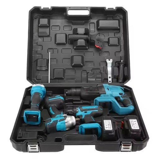 21V Portable Cordless Power Tool Set for Home Use 4pcs Electric Hammer Impact Drill Angle Grinder Wrench in Box