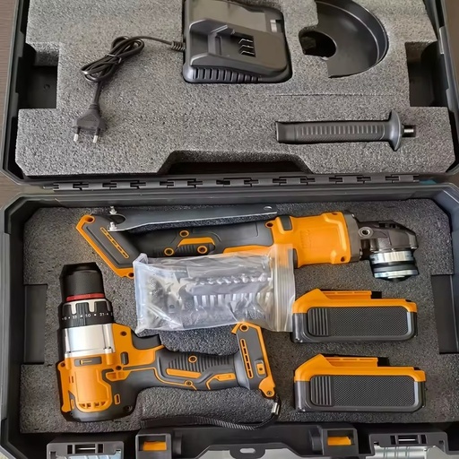 CAMPEGGI 48V Cordless Drill & Angle Grinder Set with Lithium Battery 1/2 in 6-Point Socket Home DIY Tool Box