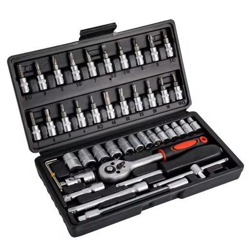 46pcs Wrench Tool Set 1/4" CR-V Ratchet Torque Socket Spanner Auto Repair Mechanic Kit Hard Case OEM