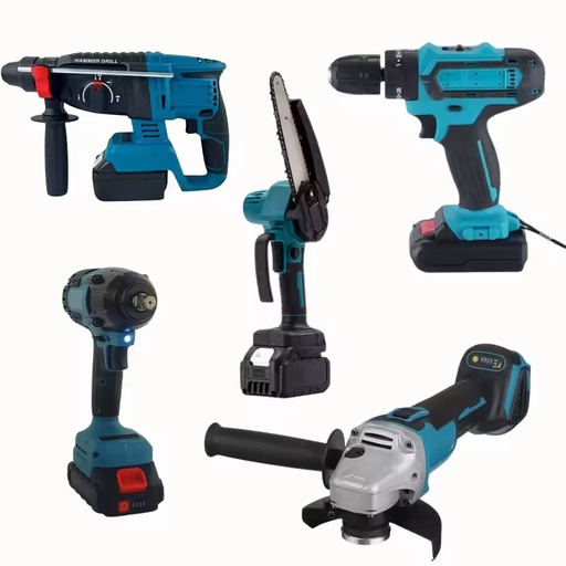 21V Brushless Power Tools Kit 5-in-1 Cordless Impact Wrench Drill Hammer Grinder Saw Battery Powered Tool Set with Hard Case OEM