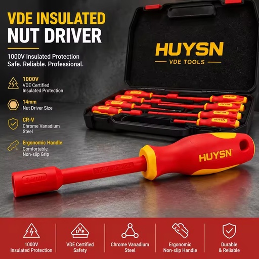 High Precision 1000V VDE Certified HUYSN HX-V20 Electric Socket Screwdriver Plastic Handle Plain Finish OEM/ODM Customization