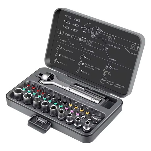 40-in-1 OEM Household Repair Multi-Function Aluminum Alloy Ratchet Screwdriver Set Cross-Head Flat-Head Sockets Hard Case