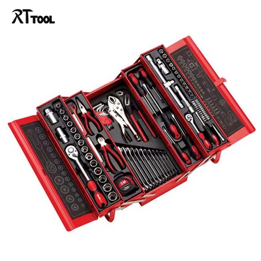RTTOOL Heavy Duty Iron Socket and Wrench Combination Mechanical Tool Set Box with Chrome Plating
