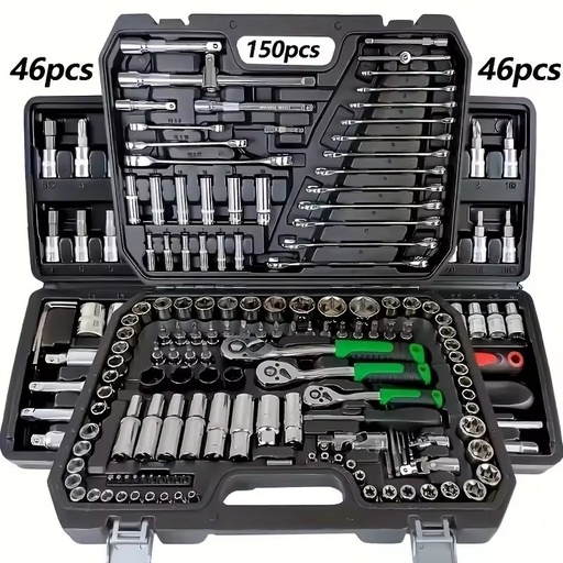 150/46pcs Auto Mechanical Repair Tool Set, Multifunctional with Socket, Wrench and Ratchet Set, Auto Repair, Mechanical Toolkit