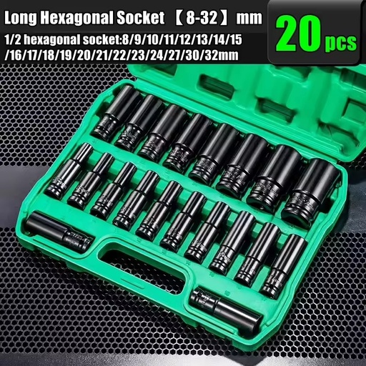 New 1/2Inch Drive 6-Point Impact Socket Set 10-20 Pcs/set 8-32mm Metric Sizes Carbon Steel Impact Socket Set