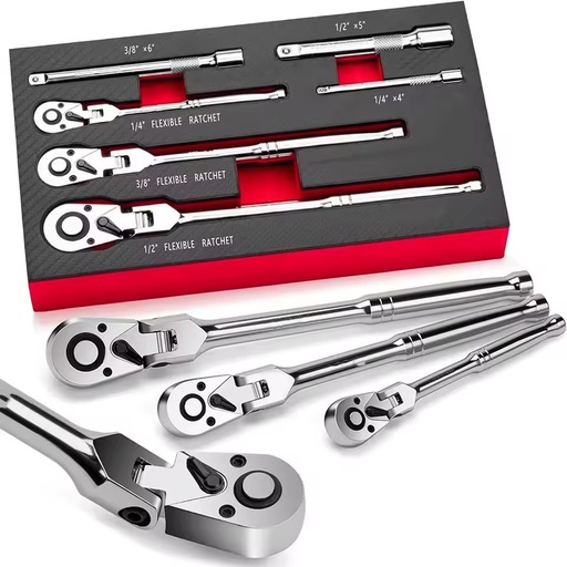 6 Pieces 180°Adjustable Spanners for Car Machinery Home Repair Tool Swivel Ratchet Wrench Set