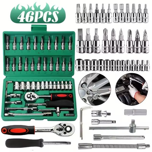 New 46-piece Auto Repair Combination Ratchet Wrench Auto Maintenance Vehicle-mounted Socket Repair Set Tool Box