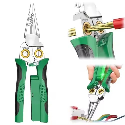 8-in-1 Stainless Steel Pointed Nose Anti-slip Multi-functional Wire Stripper Plier with Voltage Tester