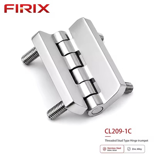 CL209-1C FIRIX Industrial Stainless Steel External Threaded Stud Type Butt Hinge | Silvery Mirror Polished 5mm Thickness 180