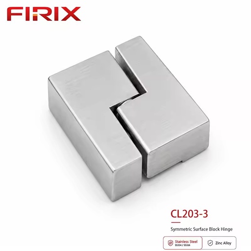 CL203-3R Industrial Symmetric Surface Block Hinge | Brushed Stainless Steel External Hinge 180 Degrees Opening Angle for Modular