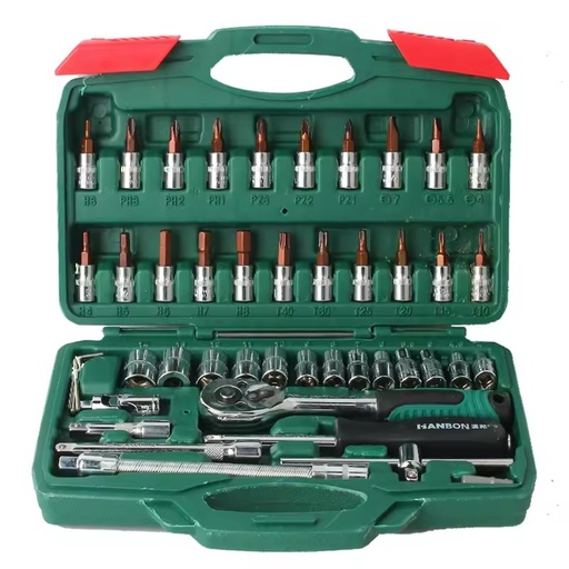46Pcs/Set Drive Socket Wrench Set Hand Tools Kit 1/4" Small Metric Extension Bar Repair Tools Bit Socket Set
