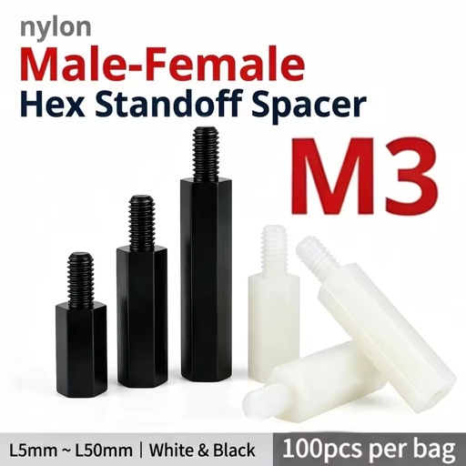 M2 M2.5 M3 M4 M5 M6 Black White Hex Nylon Motherboard Standoffs Threaded PCB Support Board Rack Pillars Spacing Screws Nuts