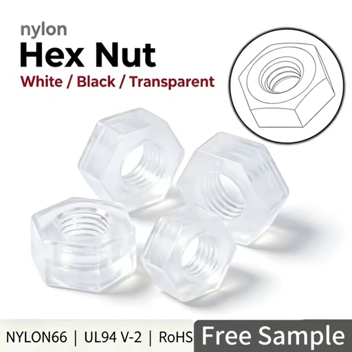 Clear Nylon Hex Nut M2 M2.5 M3 M4 M5 M6 M8 Transparent Plastic Hex Nut PA66 UL94 Insulation Fastener RoHS PCB Circuit Board