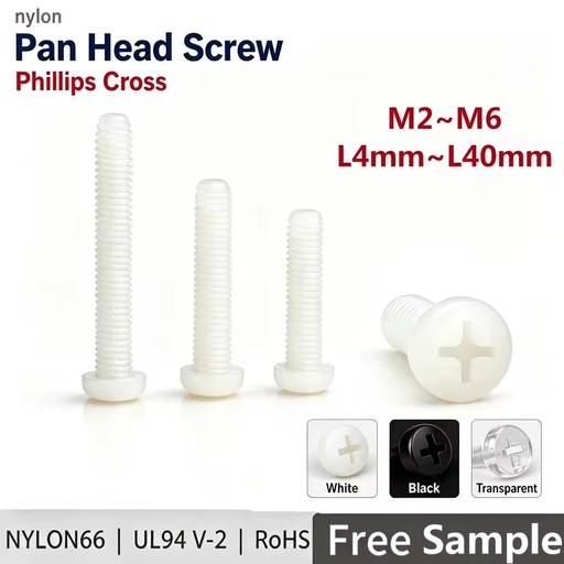Insulating PA66 Nylon Screw White Plastic Round Cross Bolt M2-M6 plastic hex standoff spacerPanel Enclosure 4mm~40mm