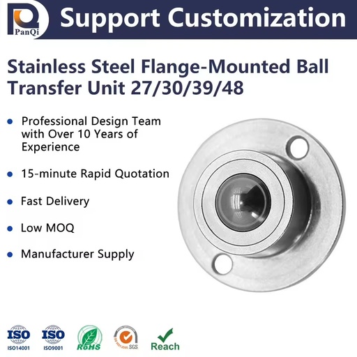 High Quality Stainless Steel Single Ball Transfer Unit Noiseless Bearing Flange Type Conveyor Roller for Hotels 27/30/39/48