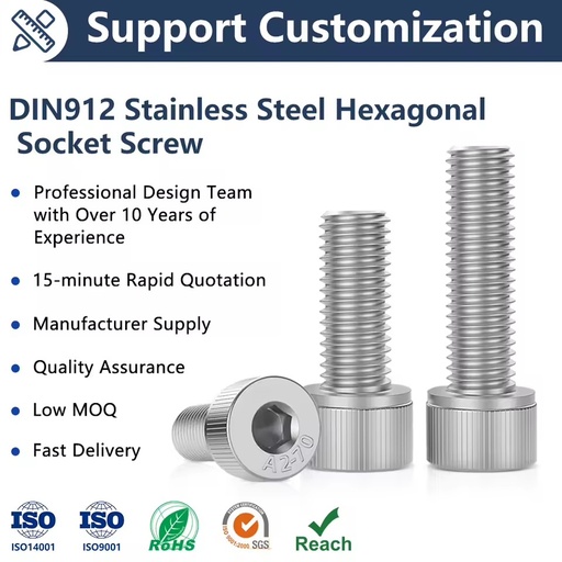 Stainless Steel Metric Hex Socket Head Cap Screws Class 4.8 & 6.8 DIN 912 Manufacturer Wholesale