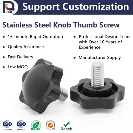 Black M6 M8 M10 M14 Knurled Knob Screws Stainless Steel Interior Door Knobs Set Screw for Door Handle Metric Inch Measurement