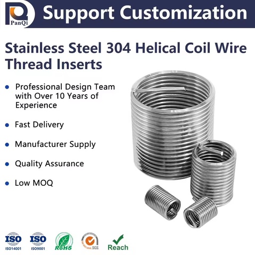 High Quality ROHS Certified American Standard Metric Coarse Stainless Steel Fully Threaded Metal Wire Thread Insert 3-Year