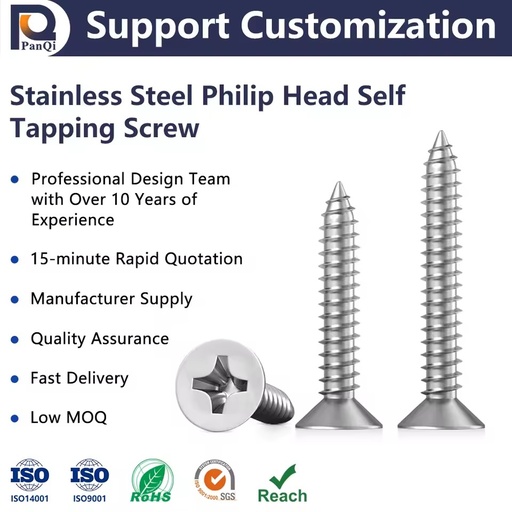High Quality Stainless Steel Flat Head Metric Tapping Screws Class 4.8 & 6.8 Silver Plated Brand Model LS808