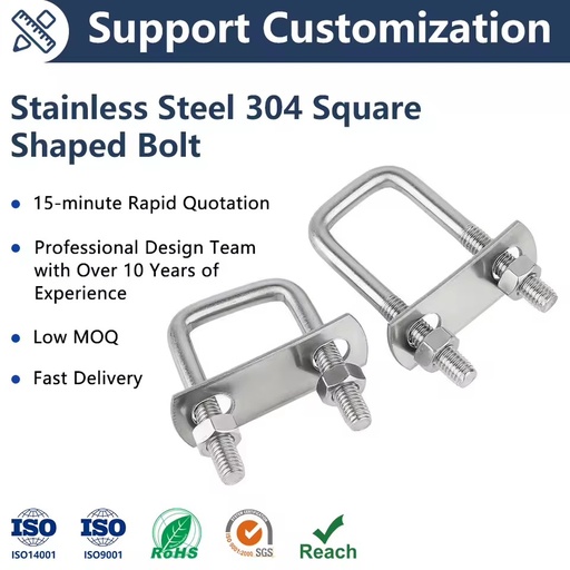 Stainless Steel 304 Metric Rectangular Bolt Pipe Thread Clamps -45 ISO9001 Certified Waterproof Plain Surface OEM