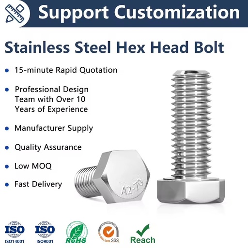 A2-70 Stainless Steel Hexagon Head Screw Bolt Nut 3/16-2 Inch DIN 931/DIN 933 Plain for Building Manufactured Stainless Steel