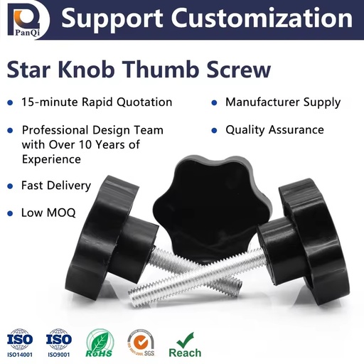 Wholesale JTLS10 Industrial Use Six Star Shape Black Plastic Head Knob Metric Thumb Screw Hand Tighten Screws Class