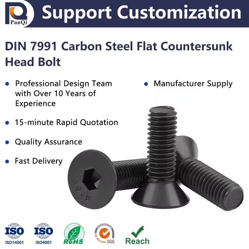 DIN 7991 Metric Flat Head Socket Cap Screws Alloy Steel Class 10.9 Black Oxide/Zinc Plated Finish Brand PT-11 Model M2-M20