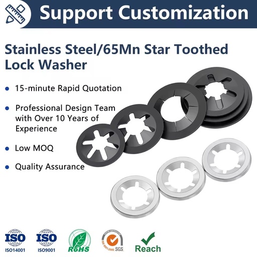 Stainless Steel/65Mn Plain Finish External Tooth Style Starlock Retaining Star Toothed Lock Washer
