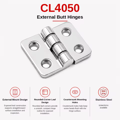 CL4050 FIRIX Industrial Rectangular Stainless Steel Butt Hinge | 40x50mm Polish Finish 5mm Thickness Easy Windows Doors