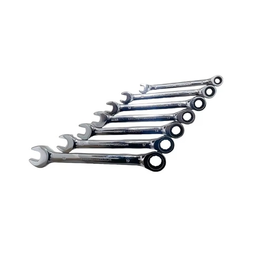72T Carbon Steel Double-Ended Ratcheting Wrench Set 8-19mm Metric Industrial Hand Tools Slim Chrome Finish 7pc OEM Customizable
