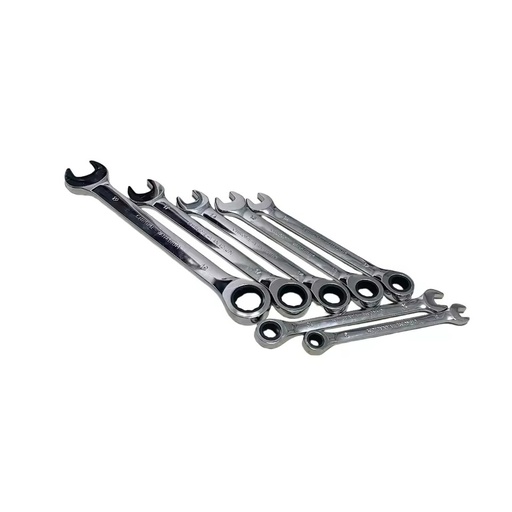 7pc Heavy-Duty 8-19mm 72T Dual-End Gear Wrench Chrome CRV Metric Carbon Steel Ratcheting Combination Set Open/Box Design DIY OEM