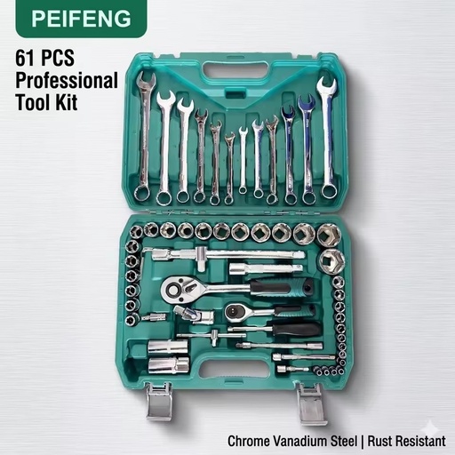 61 Pcs CR-V Mechanic Set Multifunctional High-Torque Portable Wrench Kit Chrom Coated Hard Case Car Motorcycle Maintenance