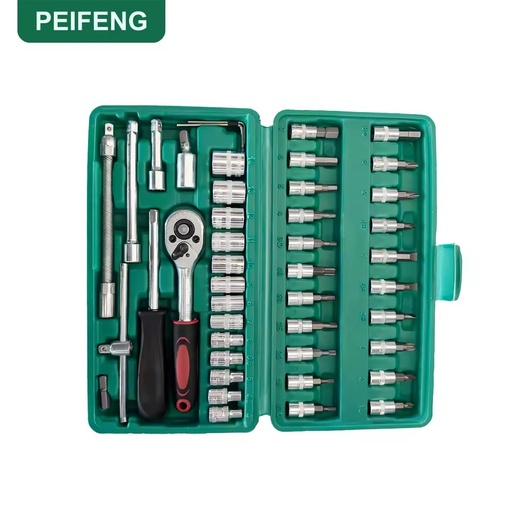 46pcs Multi-Functional Carbon Steel Auto Repair Wrench Set Hand Tool Box with Socket Set