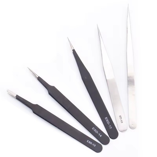 Anti Static Black Carbon Fiber Tweezers Pointed Flat Head Elbow Round Head Wide Mouth Flat Head Plastic Tweezers