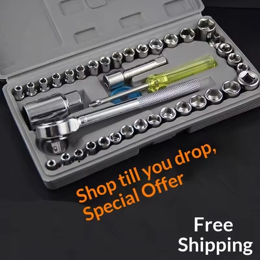 40-Piece Carbon Steel Hand Tool Socket Ratchet Wrench Allen Key Combination Set with Hard Case for Car & Motorcycle Repair