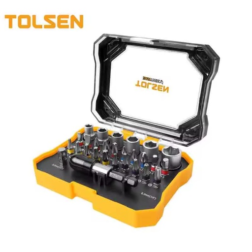 TOLSEN 20376 28pcs Crv Tools Bit and Socket Set With Easy Access Bit Storage