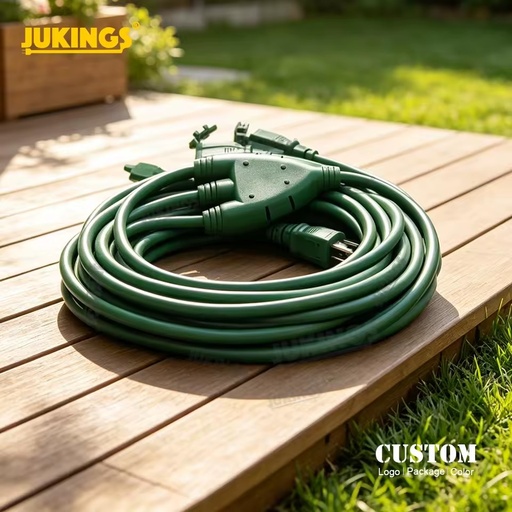 25 Ft Outdoor Extension Cord 3 Outlets Plugs with Safety Cover 16/3 SJTW Weatherproof Wire CETL CUL Certified 125V 13A Christmas