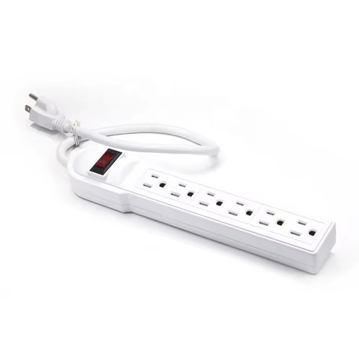 2 Foot 6-Outlet Surge Protector Power Strip 90Joul White Color 125V/110V/220V 15A with Copper Wire Plug