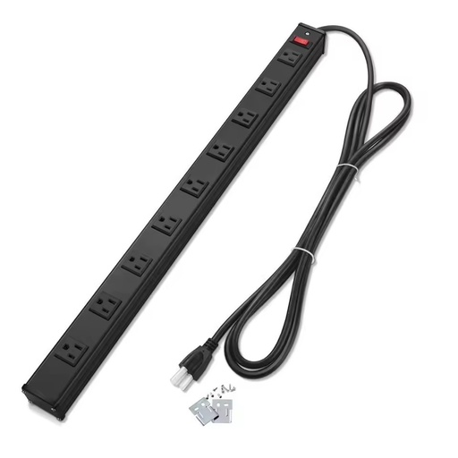 9 Outlet Industrial Heavy Duty Metal Power Strip Power Socket Right Angle Plug 9-foot Extension Cord ETL Black 100% COPPER WIRE