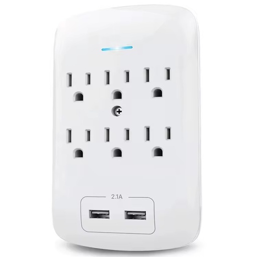 W150502 ETL Approved Copper Surge Protector Multi Outlet Wall Charger with 6 Outlets 2 USB a Ports 2.4A 300J