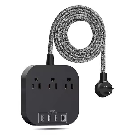 Power Strip with 3USB 1TPYE-C 3Outlet Flat Plug Desktop Charging Station with 6ft Heavy Duty Braided Extension Cord Nema 5-15P