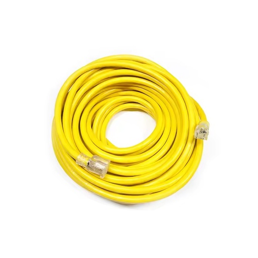 10/3 Heavy Duty 100ft Waterproof Outdoor Extension Power Cords 125V 15A SJTW US CN AC Retractable Lighted End Yellow PVC/Copper