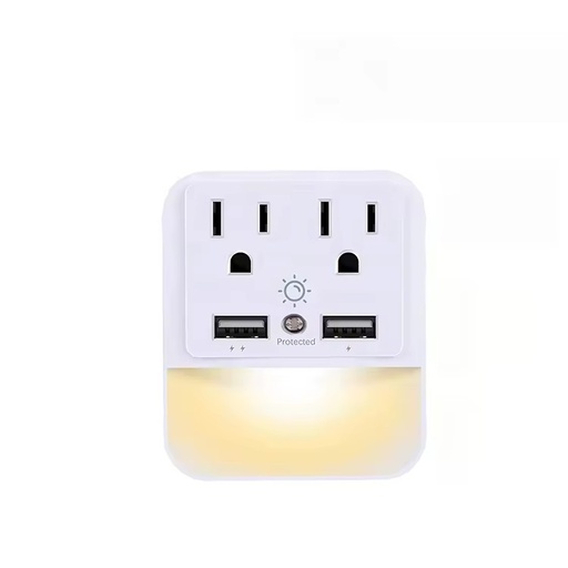 2 USB 2-Way Wall Outlet Extender Surge Protected Copper Sensor LED Night Light 125V 15A US Wall Plug
