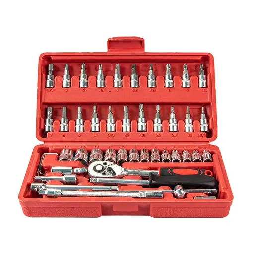 46pcs Combination Hard Case Car Repair Tool Set Hand-Powered Ratchet Wrench Socket for Home Appliance Vehicle Motorcycle OEM