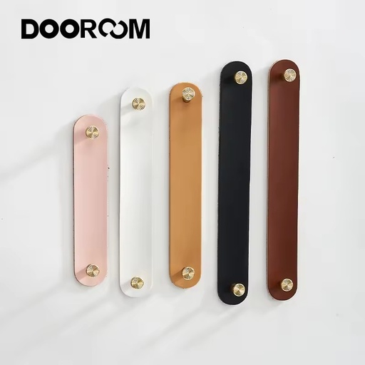 DOOROOM Leather Handle Furniture Hardware Brass Leather Drawer Handle Cabinet Door Pull